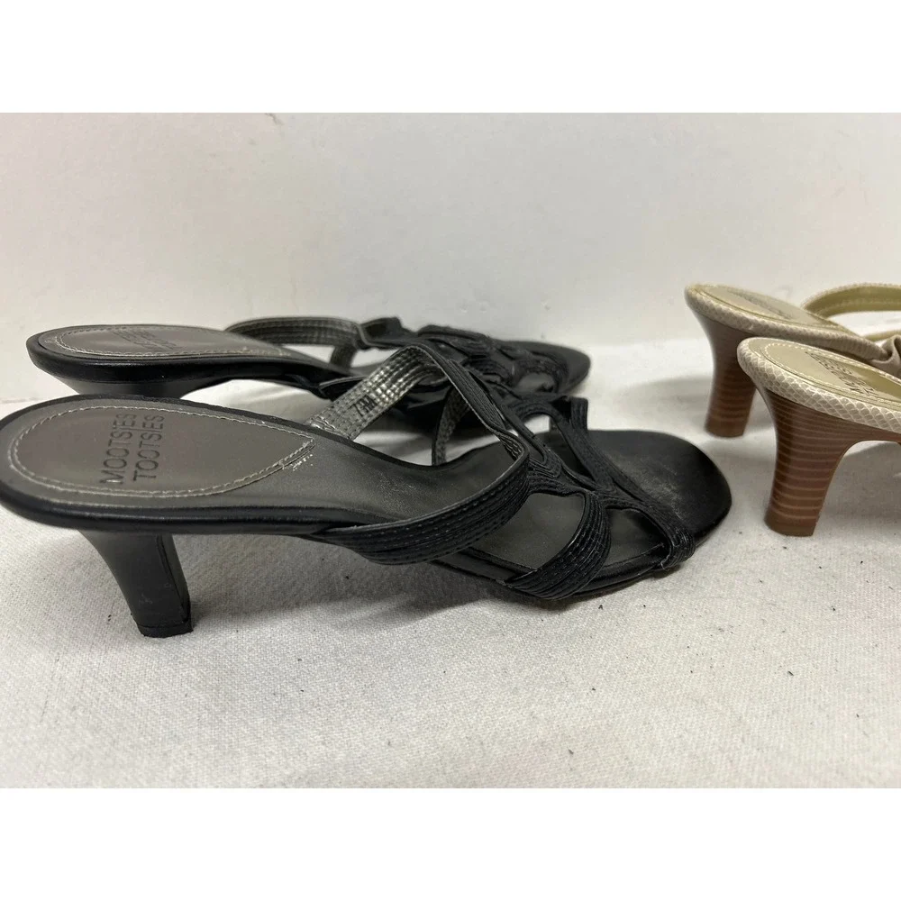 Two Vintage Y2K Mootsies Tootsies Women's Shoes 7.5‎ Black & Gold Heeled Sandals
